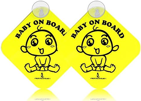 2-Pack Premium Quality Convenient Reflective Safety Suction Disks Removable baby on Board, Baby in car, Sticker Decal for Cars (Yellow)