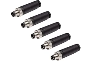 ELECBEE 5PCS M8 3 Pin Connector Field Wireable A Code Industrial Circular Connector Straight Male Assemble Type Plug Non-Shield Connector, Outdoor Waterproof IP67