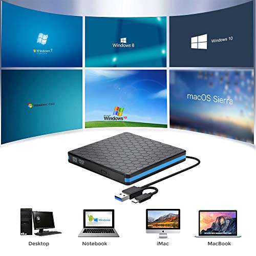 External CD Drive, Optical Drive with USB3.0 & Type-C for VCD/DVD/CD -ROM/ -R/ +R /-RW, CD Burner/Reader/Writer for Laptop/PC/Desktop/MacBook, Suitable for Windows/Linux/MAC OS [Not for Chromebook] - Thumbnail 3