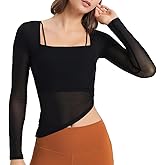 Harssidanzar Long Sleeve Workout Tops for Women Yoga Shirts Mesh Gym Athletic Tops with Sports Bra CL308US