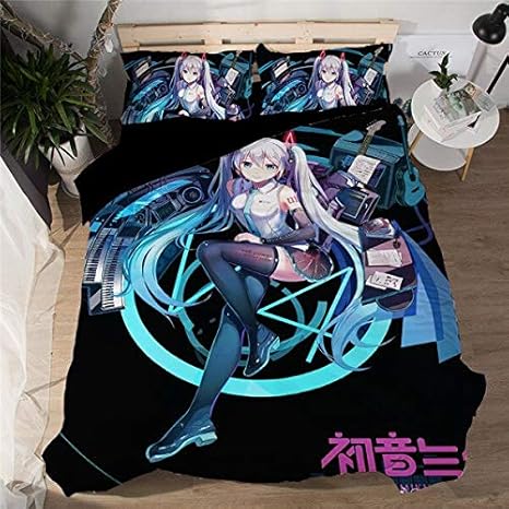 Amazon Com Huohuo Japanese Anime Hatsune Miku Bed Bedding Set Sexy Bed Sheet 3d Duvet Cover Cartoon Quilt Cover S Queen 90 90 Home Kitchen