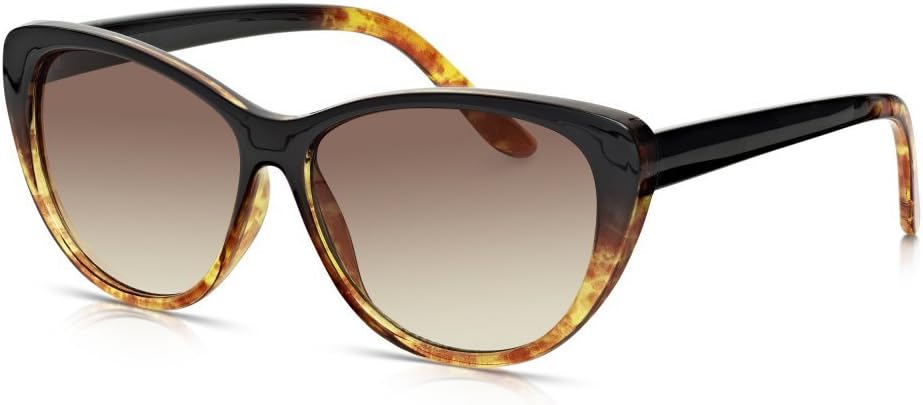 Sunglass Junkie Womens Black and Tortoiseshell Retro Cats Eye Sunglasses