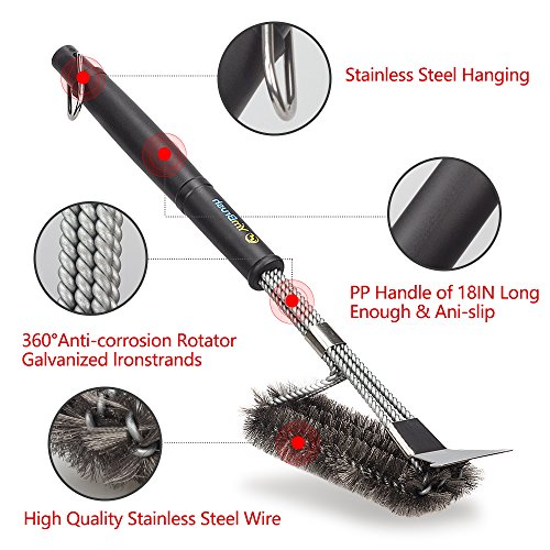 AOTOP Grill Brush and Scraper, BBQ Grill Brush Cleaner, 18'’ Stainless Steel Woven Wire 3 in 1, Barbecue Grill Cleaning Brush Kit 360° Rotation Clean Safe, Durable & Effective Barbecue Tool
