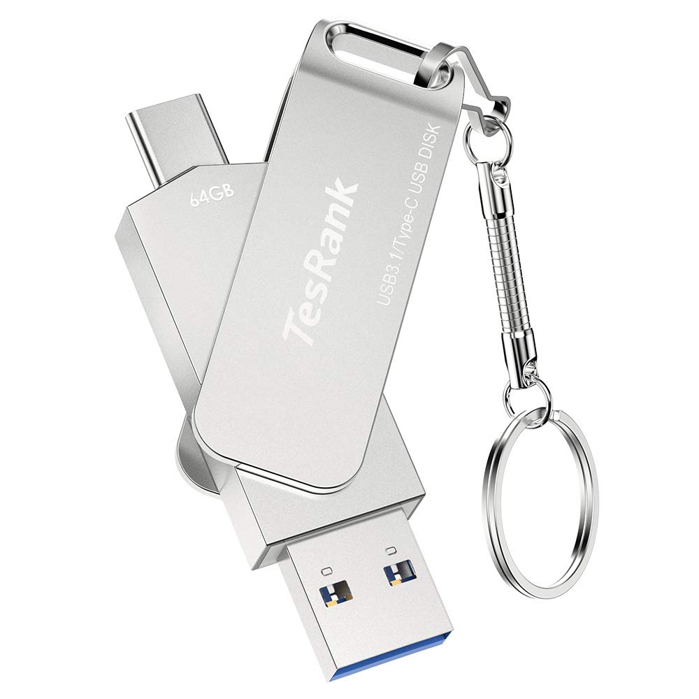 TesRank USB Flash Drive 64 GB 3.1 Type C OTG, Pendrive 64 GB 2 in 1 USB Flash Drive with Water-resistant USB Keychain for Mobile, Computer, TV
