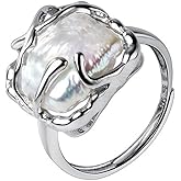 Baroque Pearl Ring for Women 925 Sterling Silver Irregular Pearls Fashion Statement Adjustable Open Wedding Band Suitable for Ladies Daily Wear Comfort Fit Birthday Anniversary Valentine's Day Gift