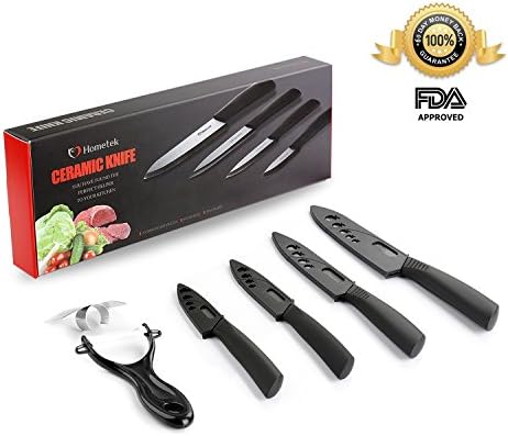 Ceramic Knife Super Sharp Rust Proof Stain Resistant Chef Knife Utility Knife Fruit Knife Paring Knife Black Professional Kitchen Cutlery With Sheaths and Gift Box, One Peeler