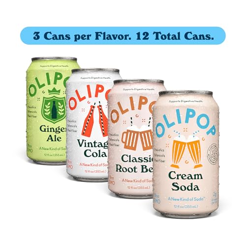 OLIPOP PREBIOTIC SODA POP, CLASSIC SODA VARIETY, PANTRY PACK PACKED WITH PREBIOTICS, FIBER, AND BOTANICALS, GLUTEN FREE, GMO FREE, 12OZ (12-CANS)