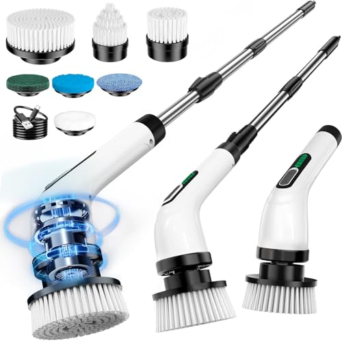Cepillo Electrico Limpieza Hogar, Cepillo Limpieza Hogar con 7 Cabezales Reemplazables y Impermeable IPX7, Fregadora Giratoria Eléctrica, Cepillo para Limpieza del Hogar, Baño, Suelos, Azulejos