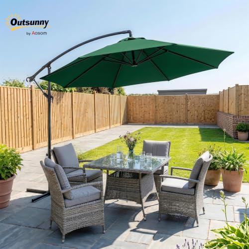 Outsunny 10' Deluxe Patio Umbrella, Outdoor Market Parasol, Banana Hanging Offset Sunshade with Crank, Cross Base