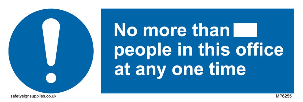 Pack of five - No more than xxx people in this office at any one time Sign - 150x50mm - L15