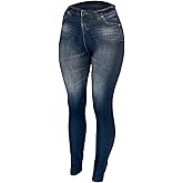 CLOYA Women's Denim Print Fake Jeans Seamless Fleece Lined Leggings, Full Length