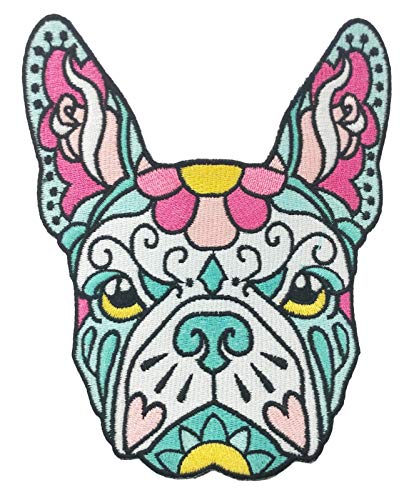 French Bulldog Pink Teal Sugar Skull Tattoo Breed Dog Lover Sew On Embroidered Patch