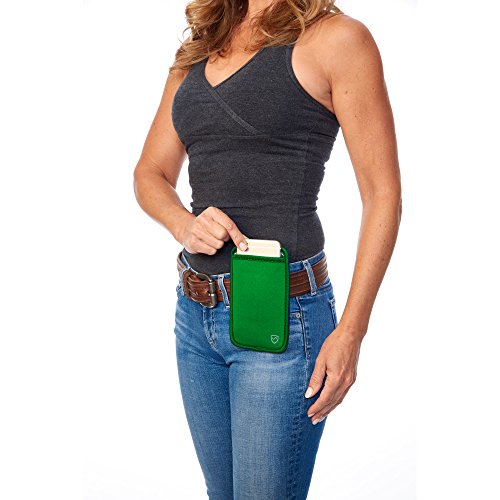 SYB Phone Pouch, Cell Phone EMF Protection Holster Sleeve for Phones up to 3.25" Wide with Belt Hoop (Green, Extra Large)