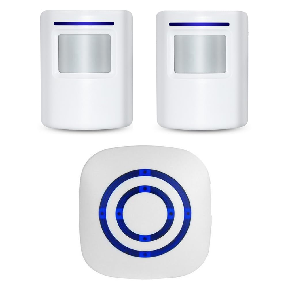 Wireless Home Security Driveway Alarm, Enegg Entry Alert, Visitor Door Bell Chime with 1 Plug-in Receiver and 2 PIR Motion Sensor Detector Alert System, Quality Sound and LED, 38 Melodies