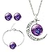 JIAYIQI Women Shiny Starry Sky Crescent Luna Crystal Gemstone Stud Earrings Bracelet Bangle Pendant Necklace