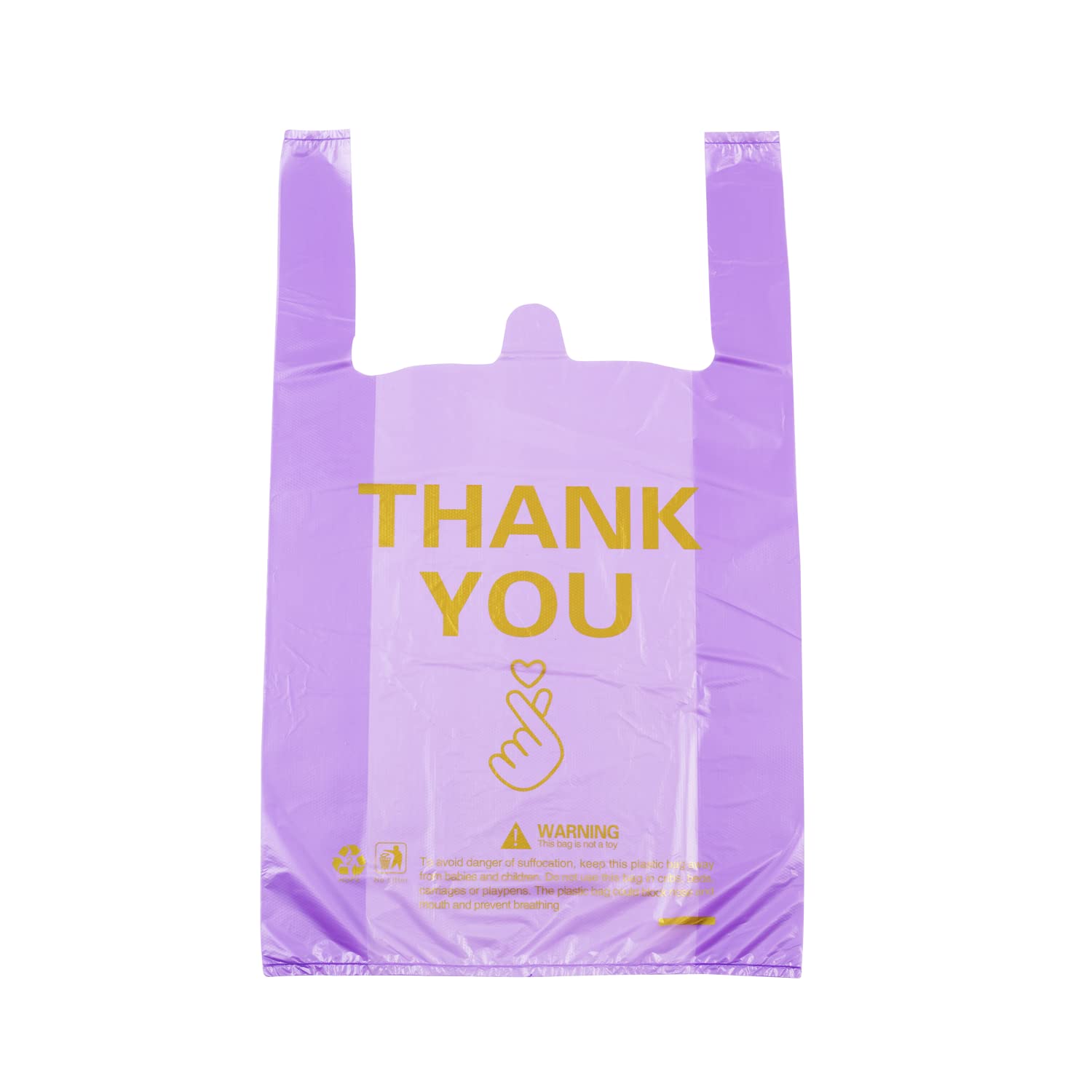 Photo 1 of ysmile Plastic Grocery Bag Thank You T Shirt Plastic Shopping Bag for Small Business Food To Go Bag with Handle 12x19 Inch 50 pcs - Purple