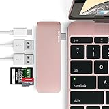 DITONG Type-C USB 3.0 Hub C 5 in 1 Aluminum Multi-Port Adapter with 2 USB 3.0 ports, a SD and Micro SD Card slots and a USB-C Charging port for 12 I MacBook Pro 2015/2016, 2017 MacBook Pro (Gold Rose)