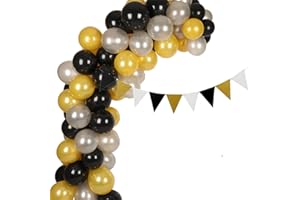 Balloon Arch & Garland Kit, Black Gold Silver Latex Balloons 141Pcs Include 2Sets Star Paper Garland For Graduation Baby Show