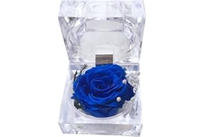 DoraMagic Preserved Rose Real Forever Rose in Mini Clear Ring Box, Eternal Flower Rose Gifts for Women Mom Girlfriend Grandma, Mothers Day, Anniversary, Valentines, Christmas, Birthday (Blue)