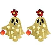 Halloween Ghost Earrings for Women Cute Acrylic Ghosts Dangle Earrings Unique Silver Ghost Stud Earrings Fashion Flower Heart Drop Earring Trendy Halloween Jewelry Accessories