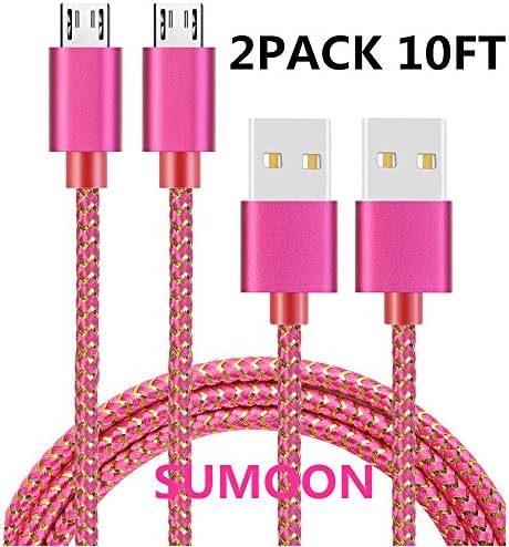 SUMOON Micro USB Cable,2 PACK 10FT Nylon Braided Extra Durable Android Charger USB &amp; Data Transfer for Android Phones Devices Samsung Galaxy S7/S6/S5,Note 5/Note 4 (2-10FT)