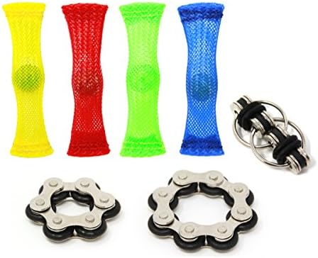 Kidwerkz Fidget Toys Bundle (7 pieces) Mesh Marble, Flippy Chain, Bike Chain Fidget For Kids Adults ADHD Focus Anxiety Relief Toys