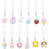 GOMAKERER 12 Pcs 12 Styles Phone Strap Charms, Cute Resin Phone Charm Pendants Bunny Phone Charms String for Cell Phone Keychain Bag Phone Case Accessories