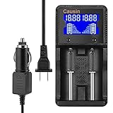 Universal Battery Charger with Car adapter ,2 Bay Quick LCD Automatic Battery Charger for Rechargeable Lithium liion NIMH NICD 18650 AA AAA 18500 26650 20650 RCR123 14500 10440 Batteries
