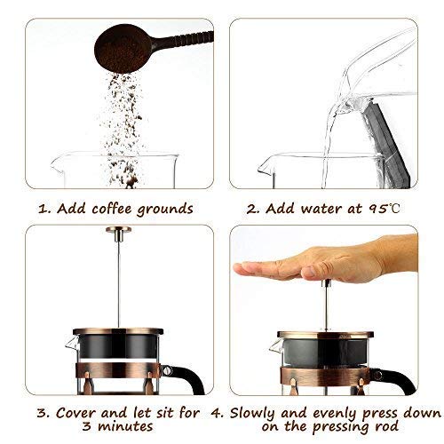 French Coffee Press Maker, Famirosa Glass French Press Kit Machine (8 Cup, 1 liter, 34 Oz) for Coffee Tea Camping Office - Thumbnail 4
