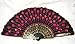 21 Fans Peacock Pattern Sequin Fabric Hand Fan Decorative Hot Pink Color