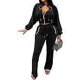 Adogirl Women 2 Piece Outfits Velour Sweatsuit Jogging Suit Full Zipper Sweatshirt + Wide Leg Sweatpants Tracksuit Lounge Set