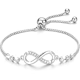 RealThing Hypoallergenic Stainless Infinity Bracelet for Women, Plated Sterling Silver with 14K Gold Plating, Adjustable Dainty Bracelet with Cubic Zirconia, Gift for Mom Wife Sister, Minimalist Jewelry