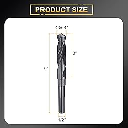 HARFINGTON 43/64" Drill Bit 1/2" Reduced Shank