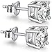 Silver Cubic Zirconia Earrings - Hypoallergenic Sterling Silver CZ Diamond Stud Earrings Nickel Free,Princess Cut Round Fake Diamond Studs Men Earrings,Gold Plated Earrings Stud for Women Girls