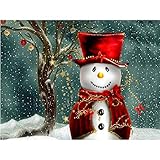 Adarl Christmas 5D DIY Diamond Painting Full Drill Round Resin Beads Happy Snowman Pictures of Crystals Diamond Dotz Kits,Cross Stitch Kit