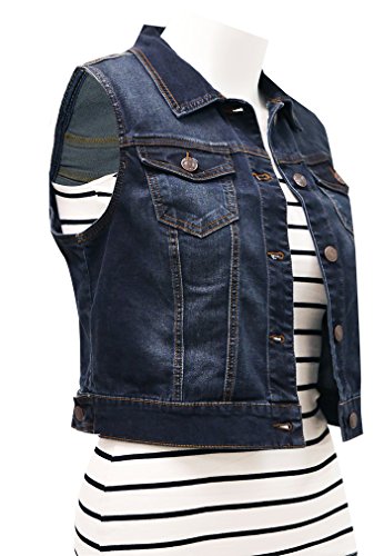 Women's Denim Vest Stretchy Nice Stone Washed W Hand sanding Dark M
