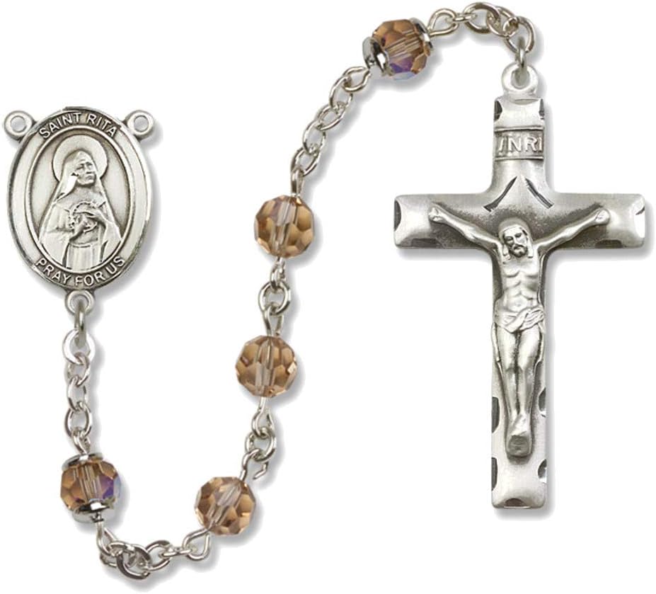 Bonyak Jewelry St. Rita of Cascia Sterling Silver Rosary with November Golden Yellow Beads