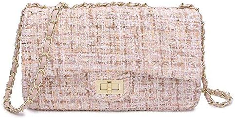 Tweed Crossbody Purse Women's Shoulder Bag Chic Cross Body Satchel Chain Strap