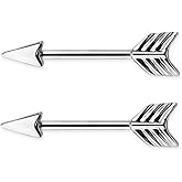 Forbidden Body Jewelry Pair of 14g 12mm Surgical Steel Arrow Nipple Piercing Barbells