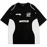 Fullneat Men's Y2K Shirt Racing Graphic Tee Black Streetwear Baggy Vintage Contrast Color Graphic T-Shirts