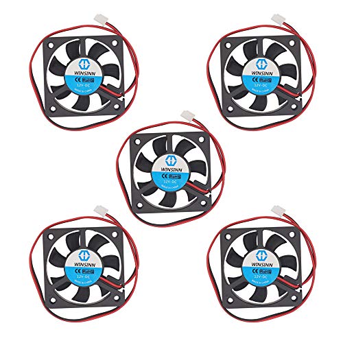 WINSINN 50mm Fan 12V DC Brushless Quiet Cooling 5010 50x10mm For 3D Printer PC Graphics Card Motherboard North South Bridge - 2Pin 0.1A 1.2W 5200+-10% RPM (Pack of 5Pcs)