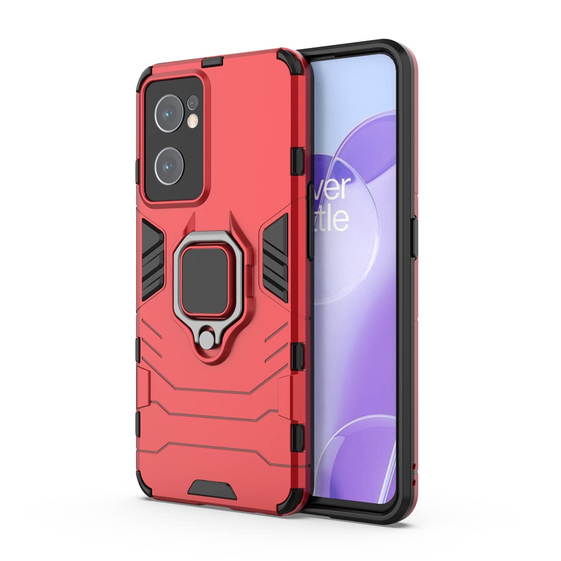 BeyondTop Case for OnePlus Nord CE 2 5G Metal Ring Support [Compatible Magnetic Car Mount] Heavy Duty Armor Shockproof Cover, Silicone TPU + Hard PC Case Compatible with OnePlus Nord CE 2 5G-Red