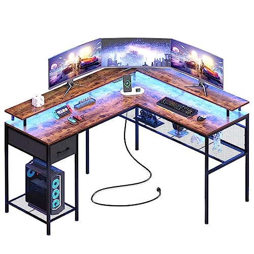 Computer Desk Bahrain Huuger L Shaped Desk Computer Desk with LED Lights & Power Outlets ...