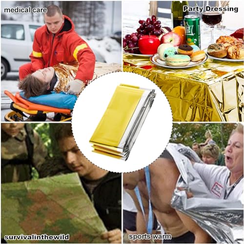 Thermal Blanket Silver Gold, 3 Pieces 210 x 160 cm, Emergency Rescue Blanket, Outdoor, for Hiking and Survival
