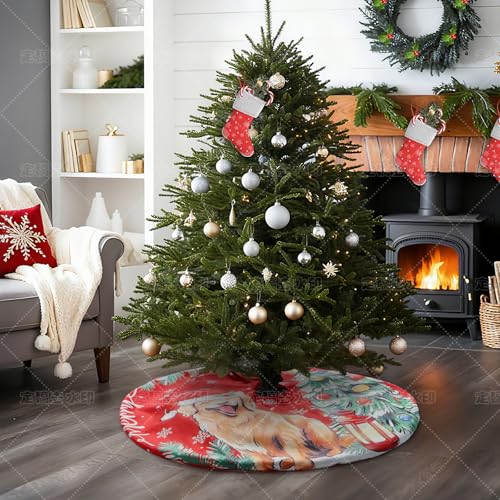 Aqlithle Christmas Tree Skirt, 30 Inches Tree Mat, Dog and Tree Round Xmas Cover for Xmas Indoor Outdoor Home Holiday Merry Christmas Party Christmas Tree Decoration