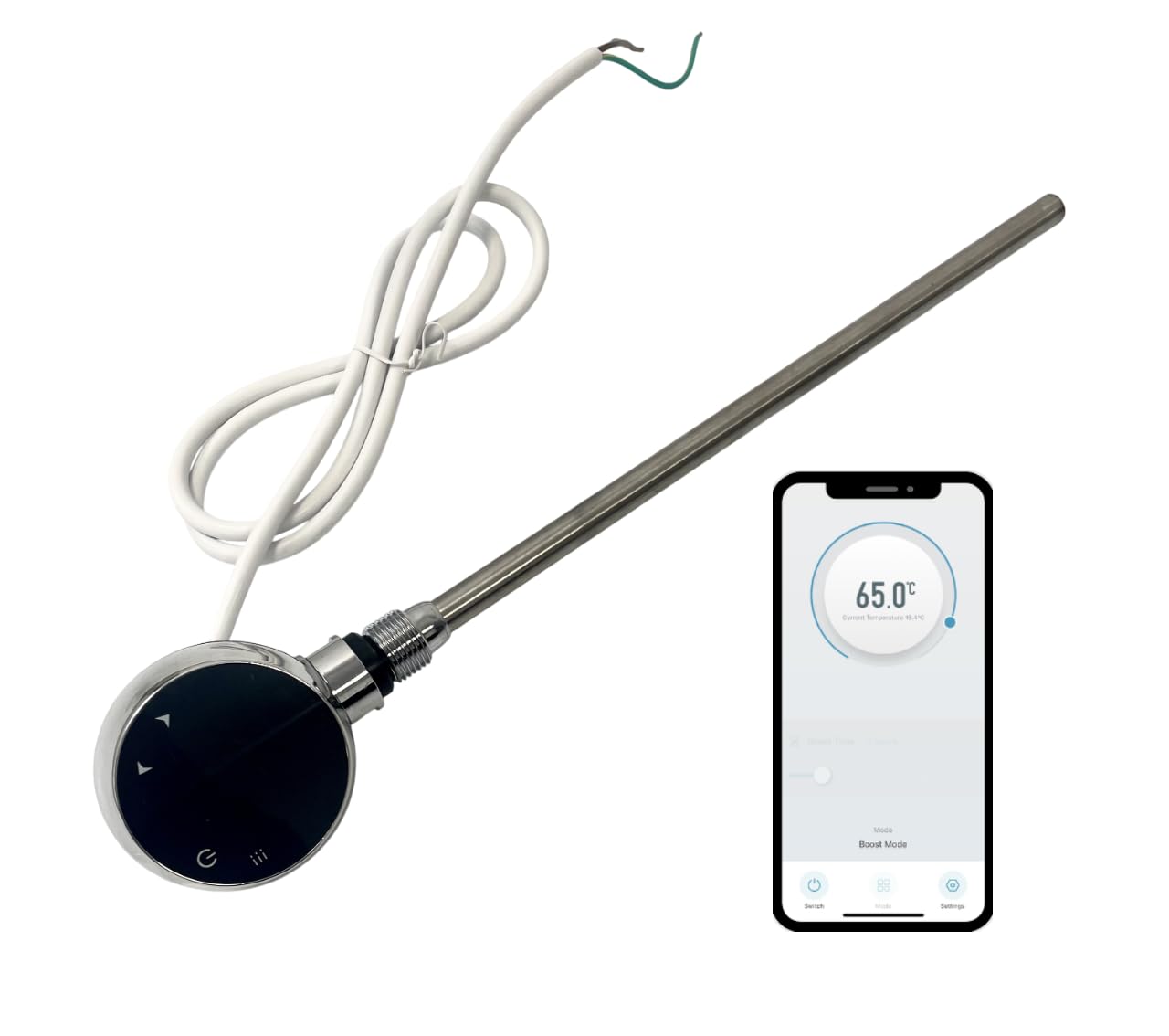 Greened House WiFi Electric Smart Heating Element for Towel Rails and Radiators with LED touchscreen Thermostat/Timer Energy Efficient (400w, Chrome)