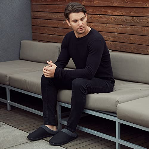 homeideas men's woolen fabric memory foam house slippers