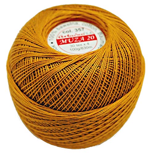 Cotton Crochet Thread Size 20, Fine Yarn (908yd / 830m), Luxurious Feel Crochet and Knitting (3.52oz / 100g) Mustard (357)