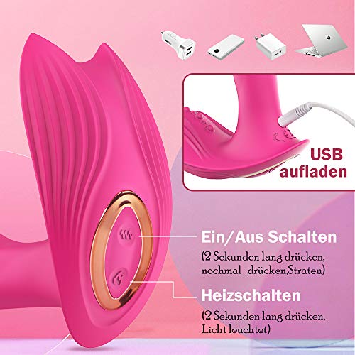 Butterfly Vibrator für sie mit 9 Vibrationen Erotik Vibratoren Heizfunktion,G-Punkt und Klitoris simulation Sexspielzueg für Frauen mit Fernbedienung Rosa Moruioy