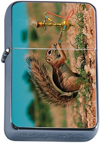 Flip Top Oil Lighter Funny Smoking Animal S2 Squirrel Smoking Hookah Includes Silver Case